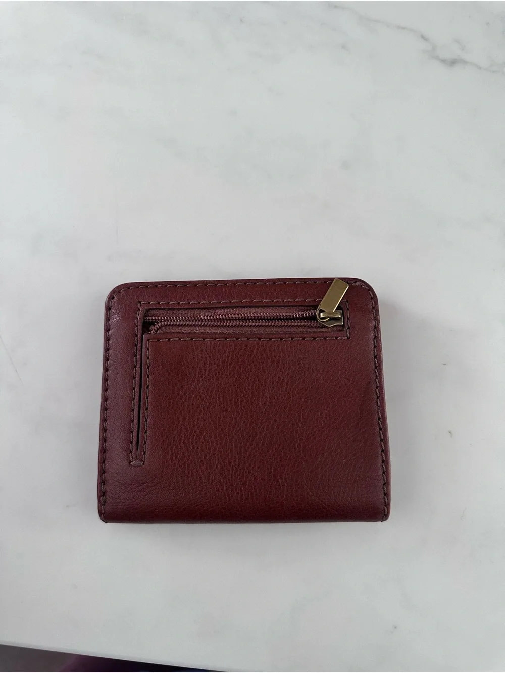 Fossil Men's Wine Leather Bifold Wallet with Gold Logo